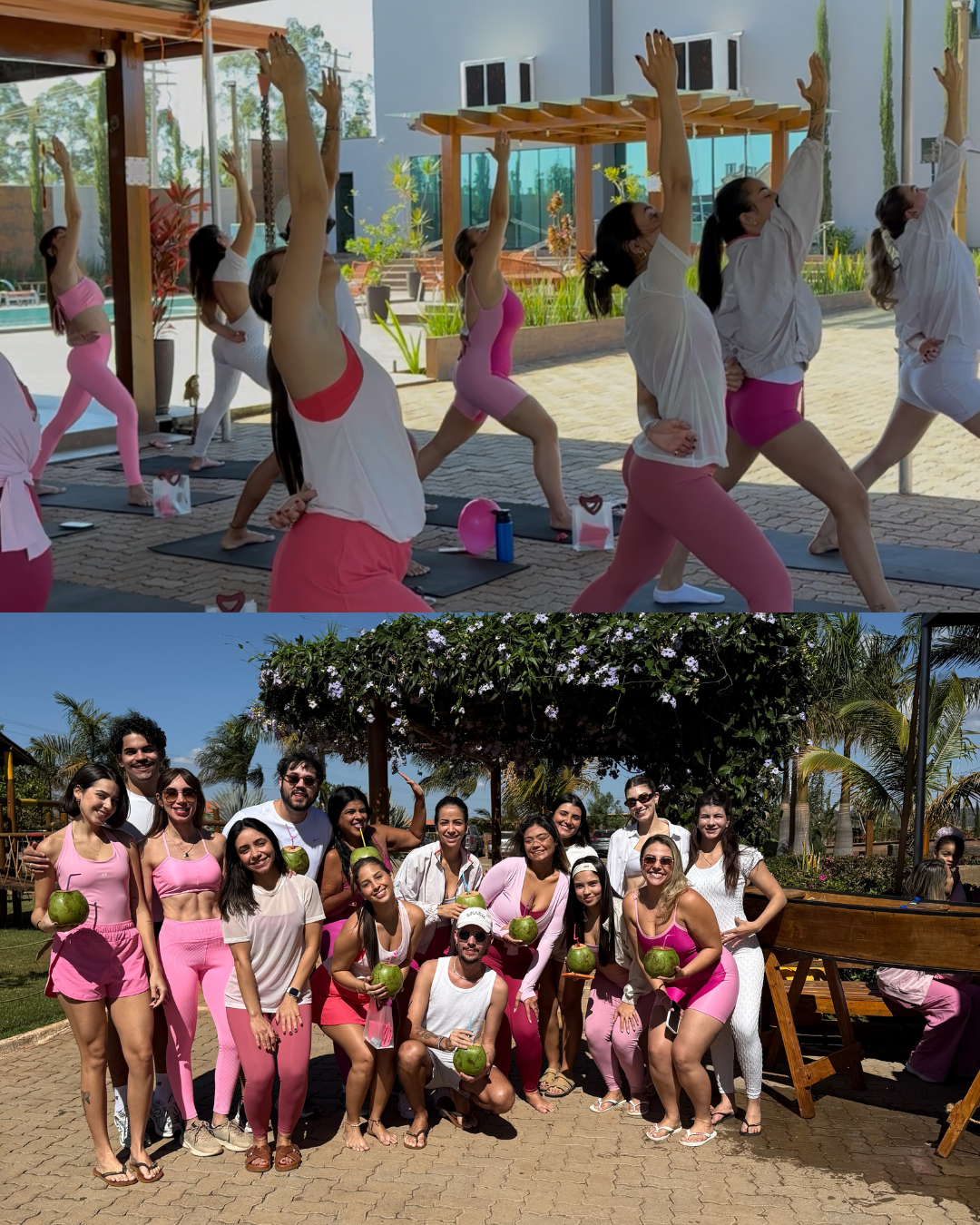 Vivência da Fióra com participantes em rosa e branco